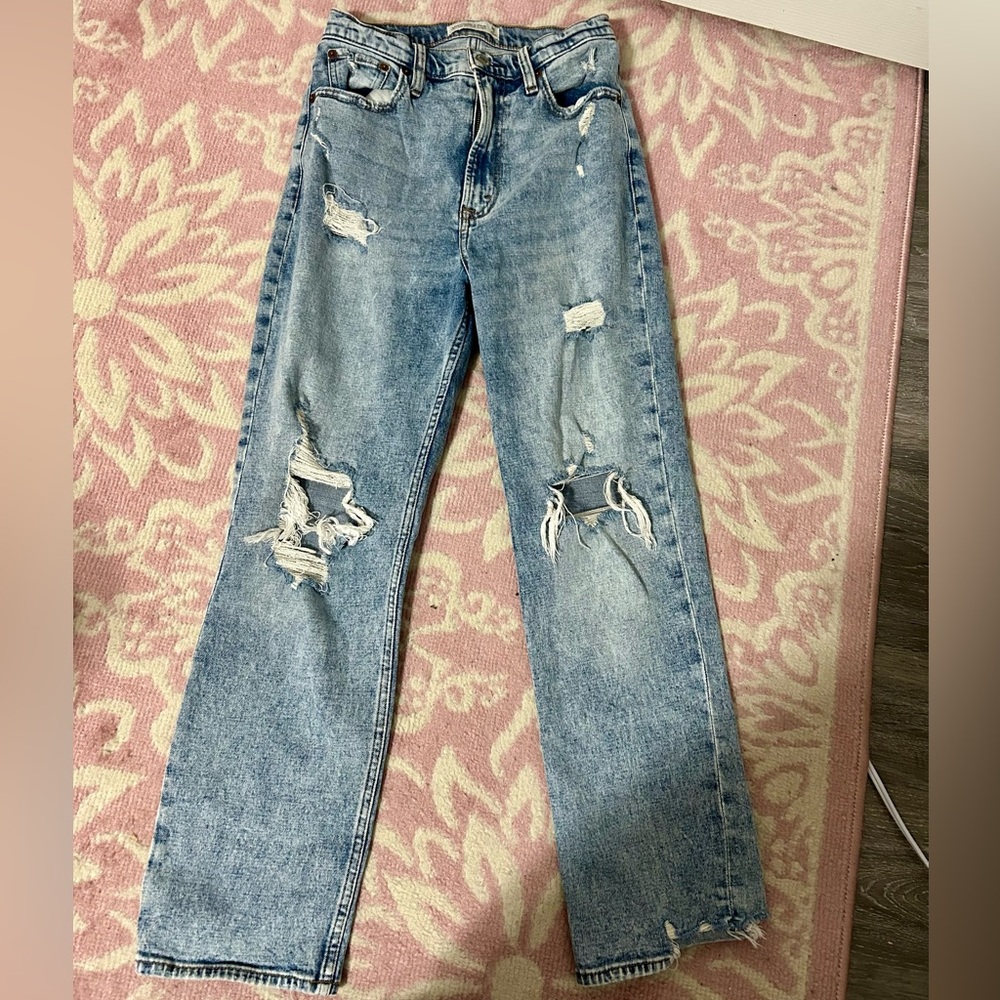 Abercrombie & Fitch Light Blue Distressed Straight Leg Jeans